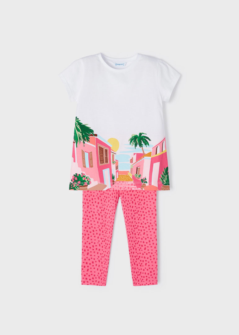 Conjunto 2 piezas estampado de algodón sostenible para niña Art. 23-03787-086 Blanco