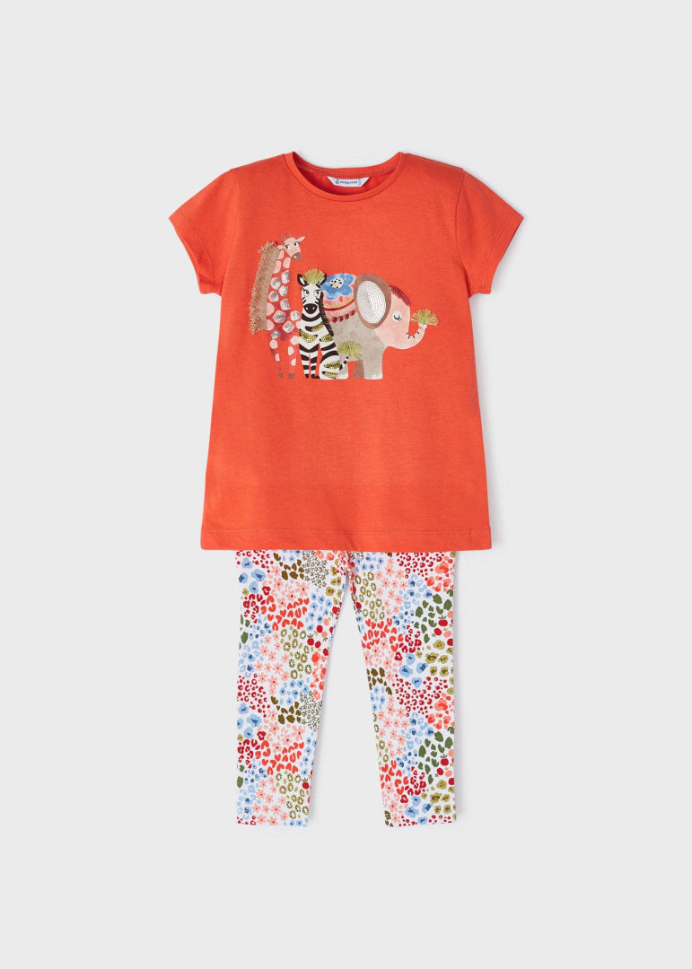 Conjunto 2 piezas estampado de algodón sostenible para niña Art. 23-03787-087 Naranja