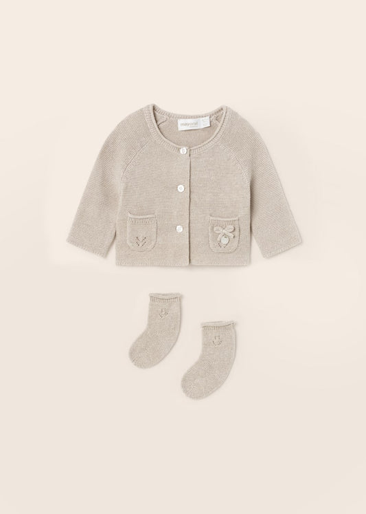 Conjunto 2 piezas tricot de algodón sostenible para recién nacido Art. 23-01359-043 Beige