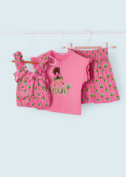 Conjunto 3 piezas con falda de algodón sostenible para niña Art. 23-03951-048 Peonia