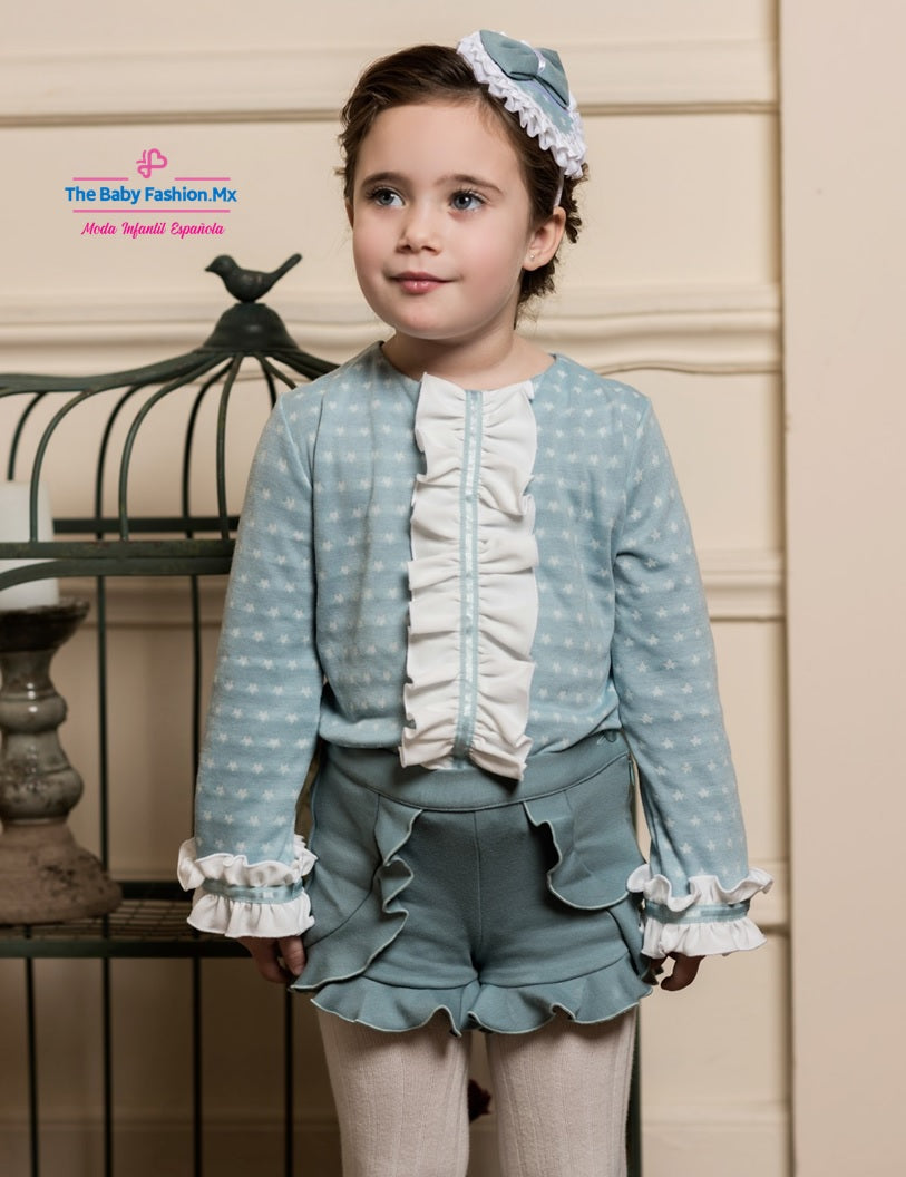 Blusa y Pantalon Corto DOLCE PETIT para nilña y para chica Ref. 24/2214/2 24/2214/3 39 Agua Marina