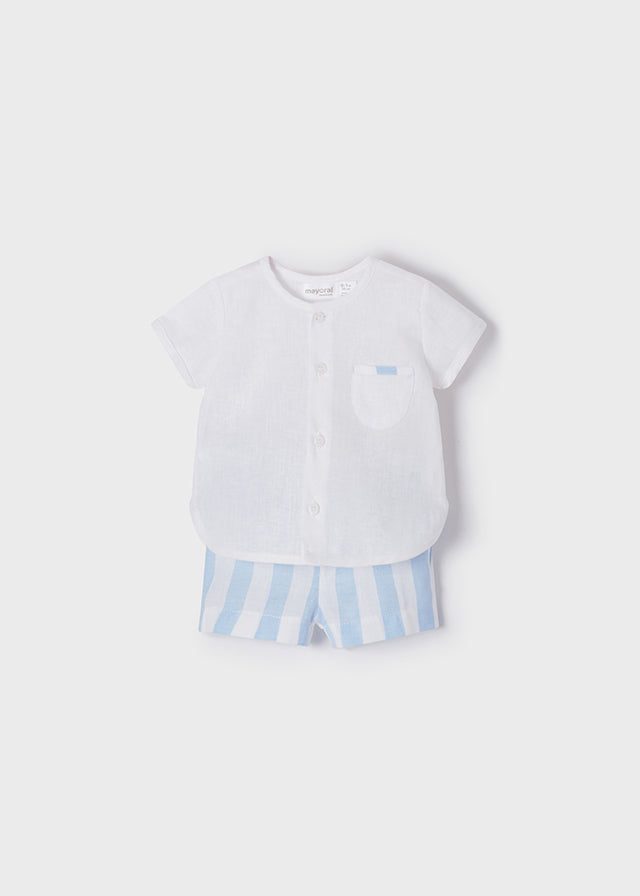 Conjunto 2 Pz Bebé Niño Camisa Cuello Mao Pantalón Corto para bebe MAYORAL Ref  1213/15 Bluebell