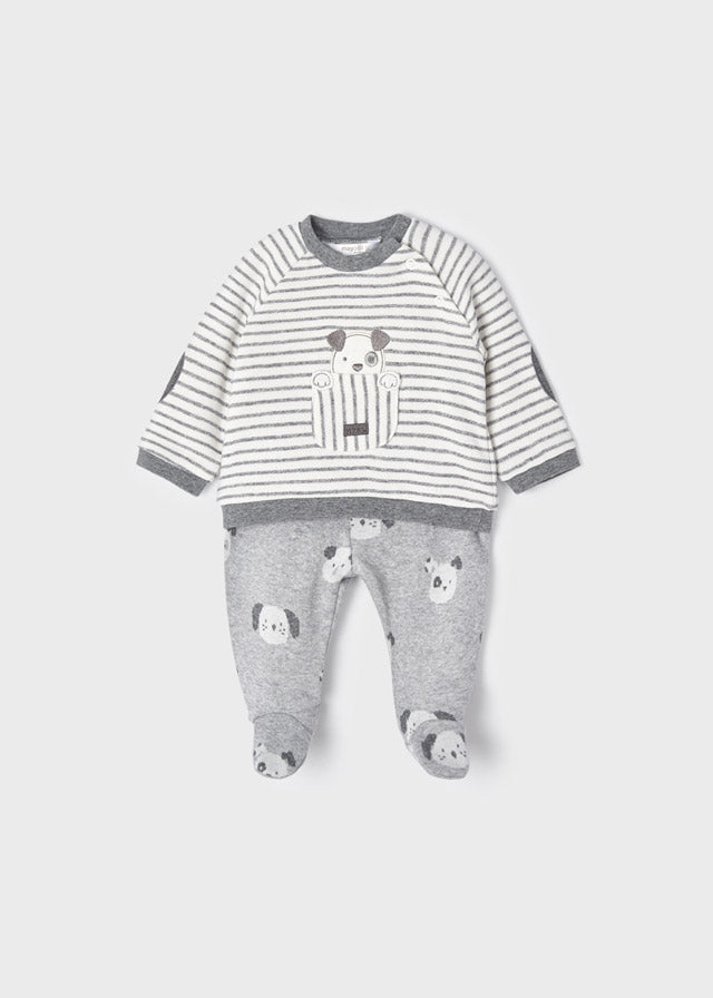 Conjunto pantalón con jacquard para recién nacido ECOFRIENDS Art. 12-02512-077 Fog vig