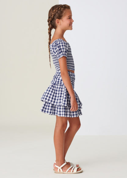 Falda con estampado de vichy de algodón para chica Art. 23-06904-082 Indigo