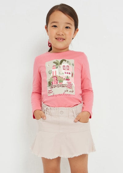 Falda con holán de algodón sostenible para niña Sku 3902 Color 41 Avena