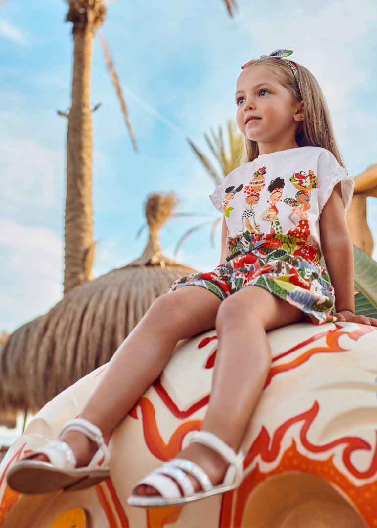 Falda-pantalón con estampado para niña Art. 23-03907-070 Naranja
