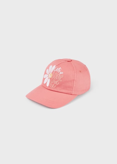 Gorra con motivo bordado de algodón sostenible para niña Sku 10482 Color 56 Coral