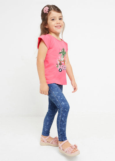 Legging largo efecto de mezclilla de algodón sostenible para niña Sku  3777 Color Medio