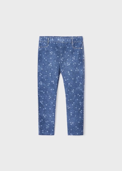 Legging largo efecto de mezclilla de algodón sostenible para niña Sku  3777 Color Medio