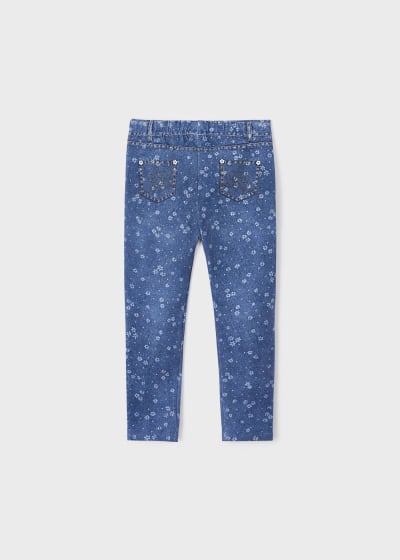 Legging largo efecto de mezclilla de algodón sostenible para niña Sku  3777 Color Medio