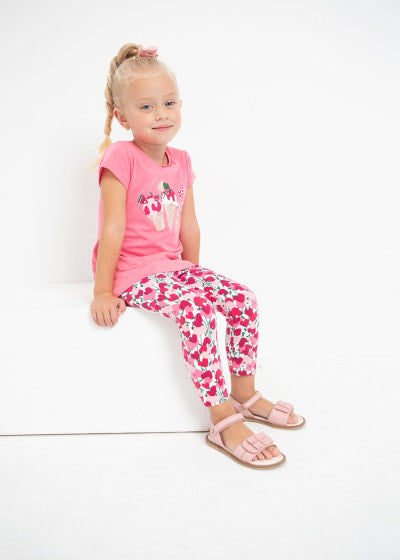 Legging pirata estampado de algodón sostenible para niña Sku 3778 Color Hibiscus