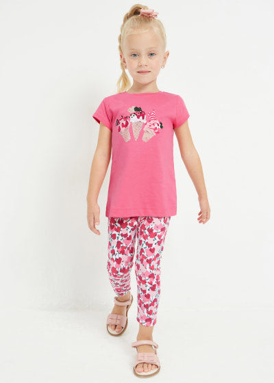 Legging pirata estampado de algodón sostenible para niña Sku 3778 Color Hibiscus