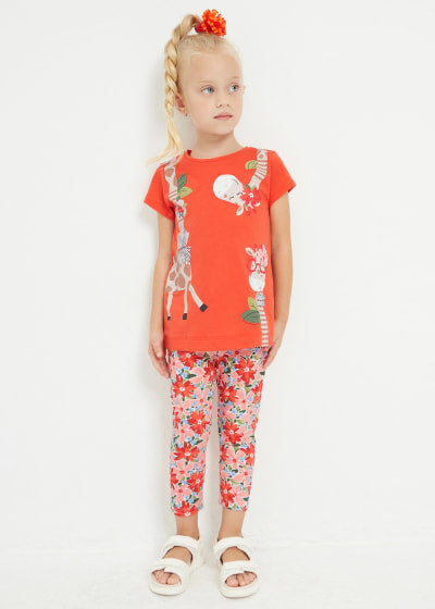 Legging pirata estampado de algodón sostenible para niña Sku 3778 Color Melocoton