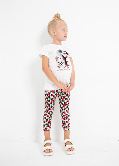 Legging pirata estampado de algodón sostenible para niña Sku 3778 Color Rojo