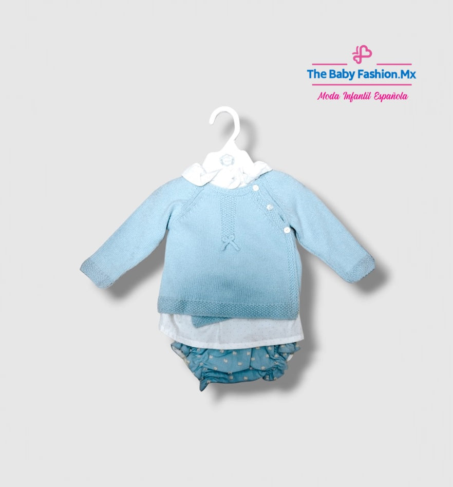 Conjunto para bebe 3 Piezas MARTA Y PAULA Ref. SC613/ Celeste