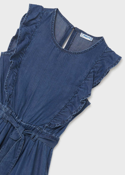 Mono corto de mezclilla con holanes de TENCEL Lyocell para chica Art. 23-06842-067 Tejano-Medio