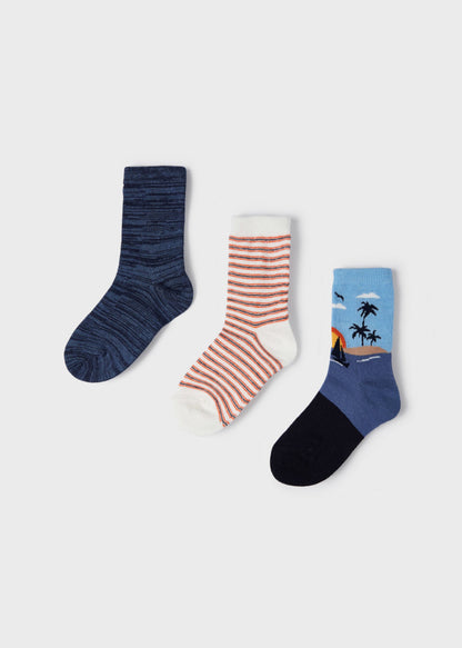 Pack 3 calcetines largo con estampado en algodón para niño Art. 23-10466-015 Marino