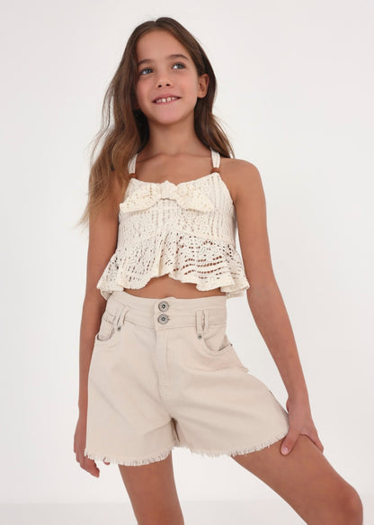 Pantalón corto con tiro alto de algodón para chica MAYORAL Ref. 23/6239/11 Avena