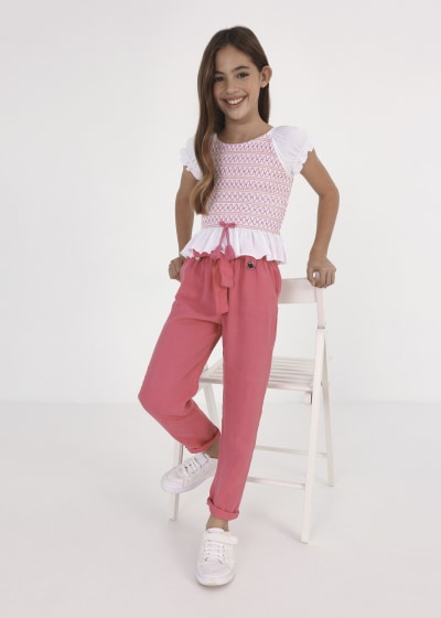 Pantalón cropped con moño de TENCEL™ Lyocell para chica MAYORAL Ref. 6583/41 Buganvilla