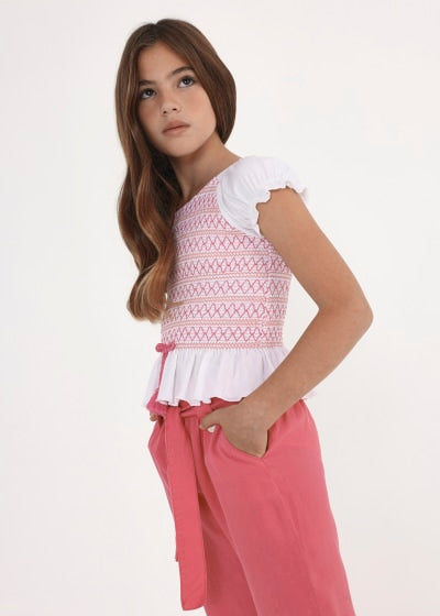 Pantalón cropped con moño de TENCEL™ Lyocell para chica MAYORAL Ref. 6583/41 Buganvilla