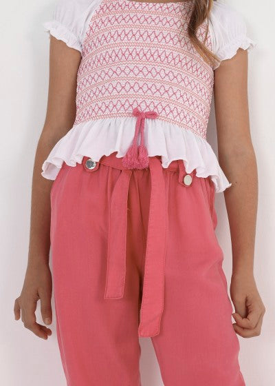 Pantalón cropped con moño de TENCEL™ Lyocell para chica MAYORAL Ref. 6583/41 Buganvilla