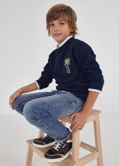 Pantalón de mezclilla slim fit con algodón sostenible para chico Sku  538 Color Medio