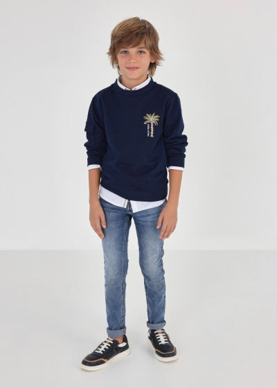 Pantalón de mezclilla slim fit con algodón sostenible para chico Sku  538 Color Medio