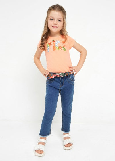 Pantalón largo de mezclilla skinny con cinturón para niña Sku 3509 Color Medio