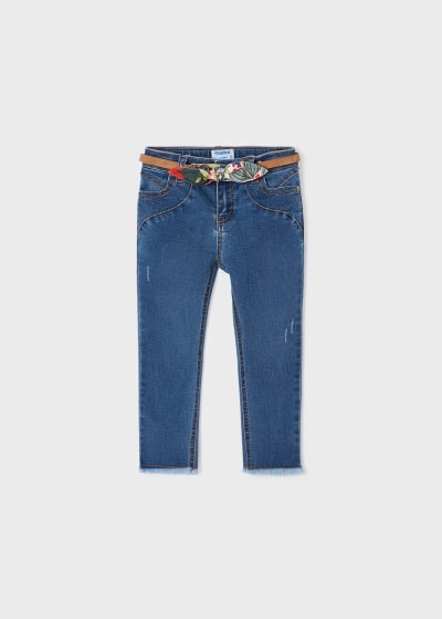 Pantalón largo de mezclilla skinny con cinturón para niña Sku 3509 Color Medio
