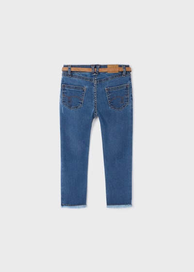 Pantalón largo de mezclilla skinny con cinturón para niña Sku 3509 Color Medio