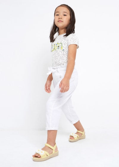 Pantalón largo slouchy de algodón sostenible para niña Sku 03502 Color 48 Blanco
