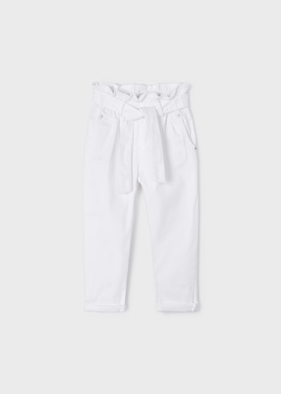 Pantalón largo slouchy de algodón sostenible para niña Sku 03502 Color 48 Blanco