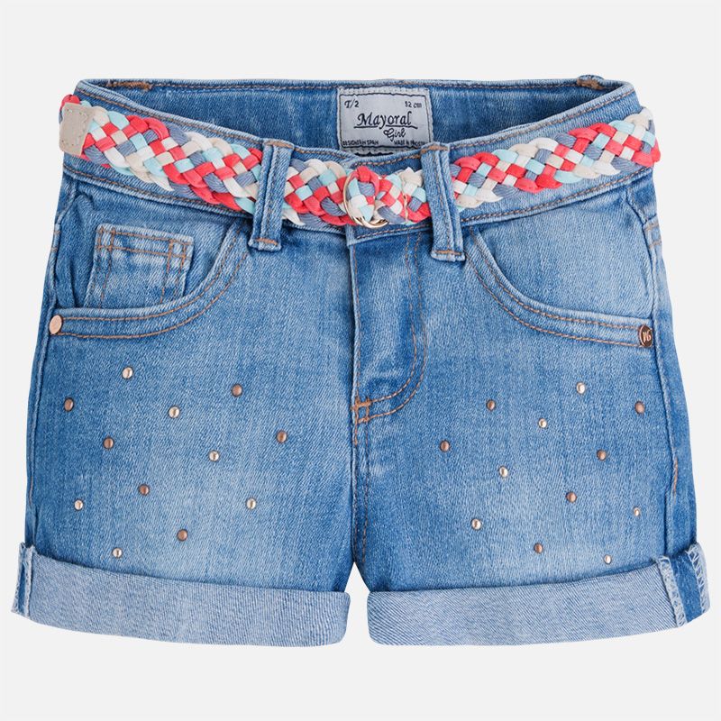 Pantalón Corto Mezclilla Niña Cinturon Sku 3255 Colo Basico