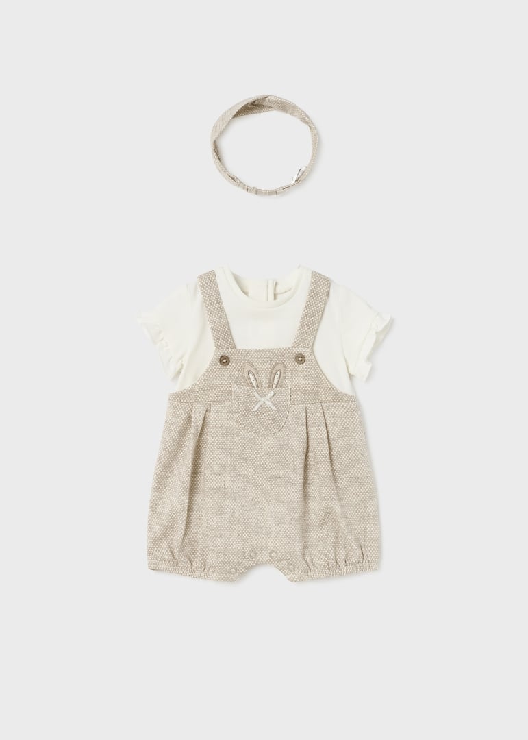 Peto de algodón sostenible con diadema para recién nacido MAYORAL Ref. 23/1602/75 Beige