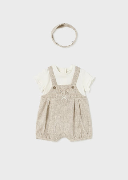 Peto de algodón sostenible con diadema para recién nacido MAYORAL Ref. 23/1602/75 Beige