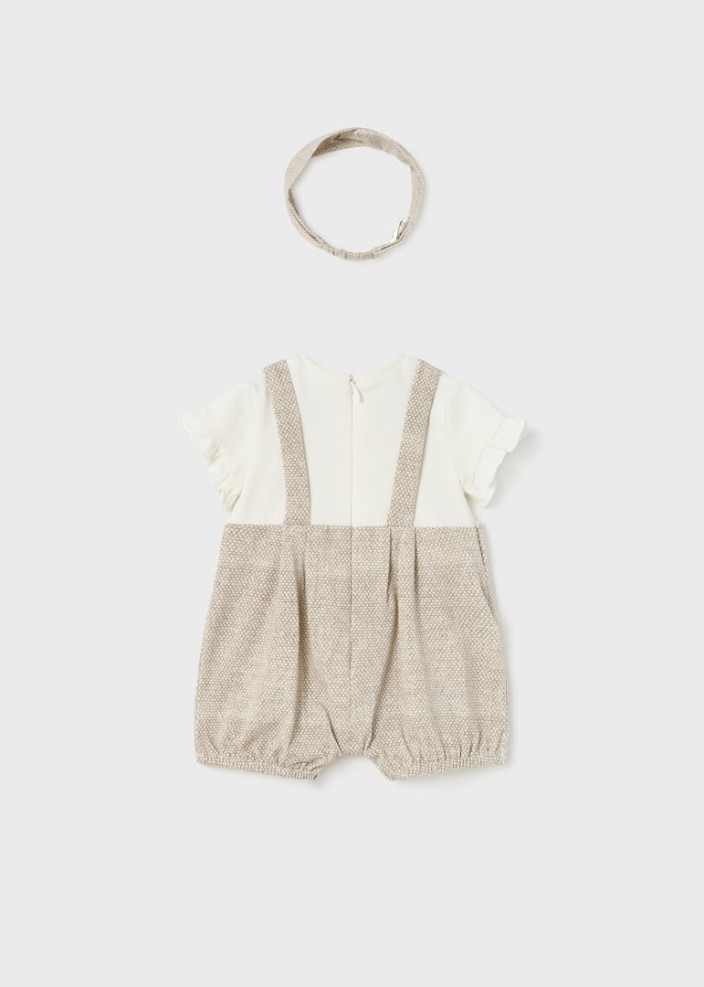 Peto de algodón sostenible con diadema para recién nacido MAYORAL Ref. 23/1602/75 Beige