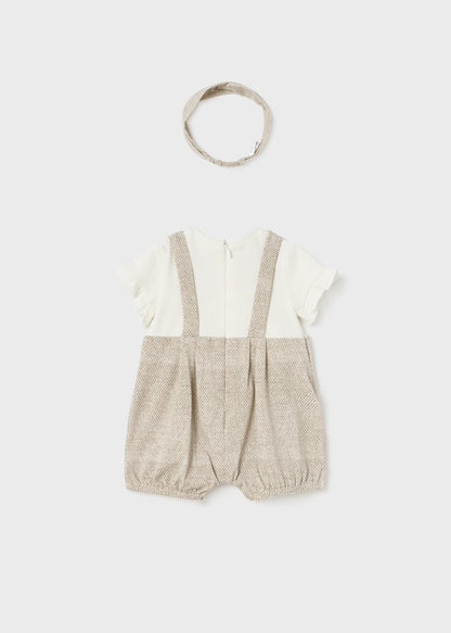 Peto de algodón sostenible con diadema para recién nacido MAYORAL Ref. 23/1602/75 Beige