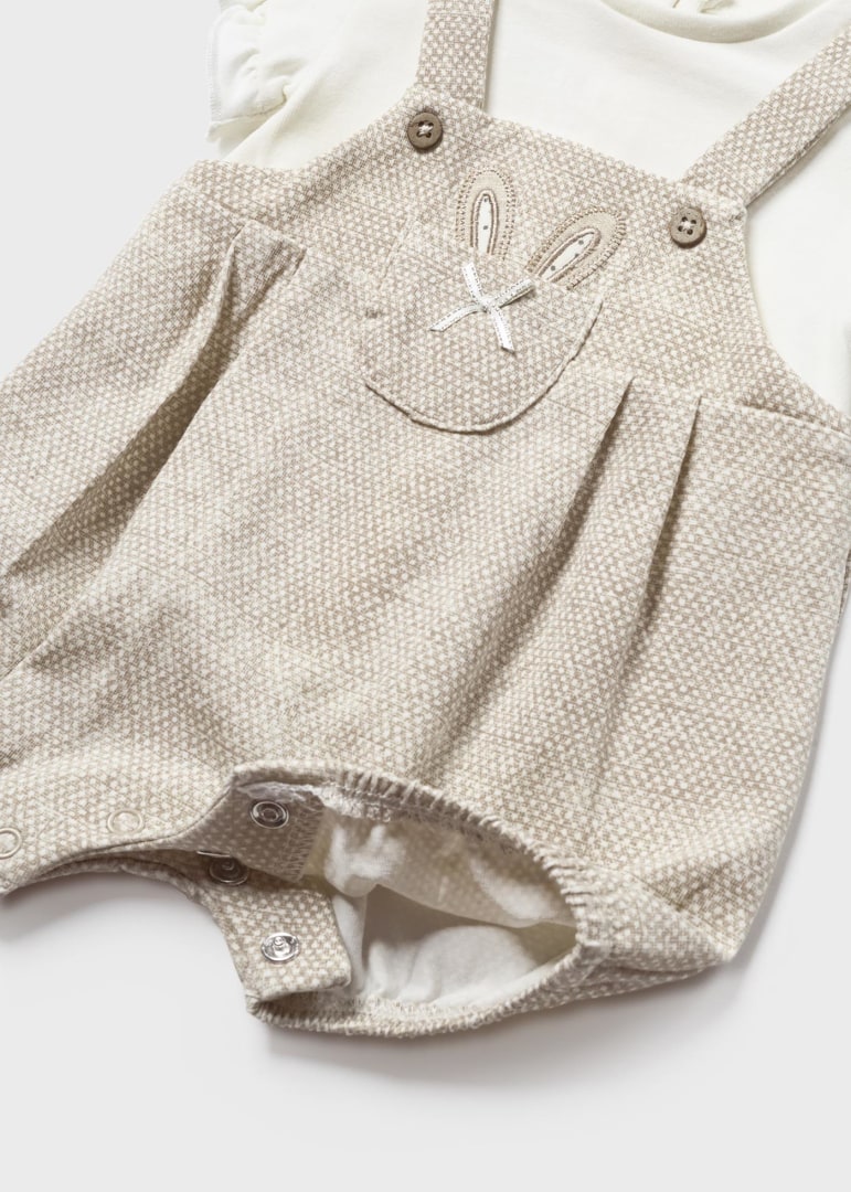 Peto de algodón sostenible con diadema para recién nacido MAYORAL Ref. 23/1602/75 Beige