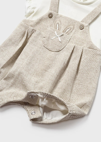 Peto de algodón sostenible con diadema para recién nacido MAYORAL Ref. 23/1602/75 Beige