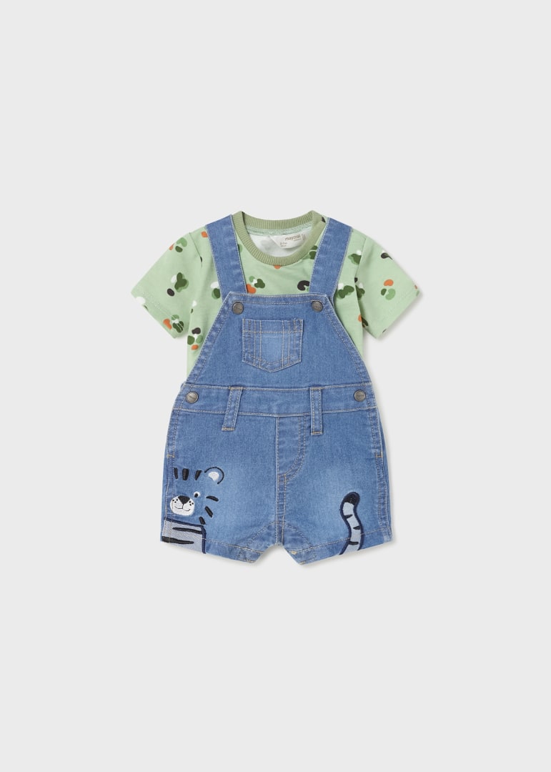 Peto de mezclilla con playera de algodón para recién nacido Art. 23-01628-014 Pasto