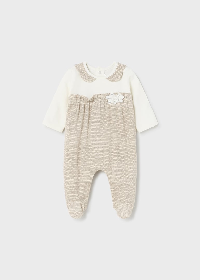 Pijama con cuello en algodón sostenible para recién nacido MAYORAL Ref. 23/1734/79 Beige