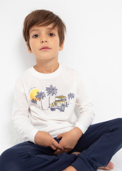 Pijama estampada con algodón sostenible para niño Sku 3794 Color Marino