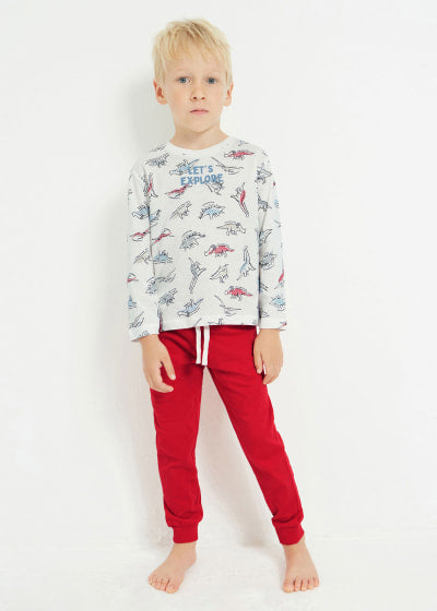 Pijama estampada con algodón sostenible para niño Sku 3794 Color Rojo