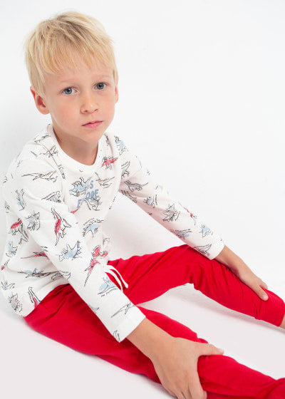 Pijama estampada con algodón sostenible para niño Sku 3794 Color Rojo
