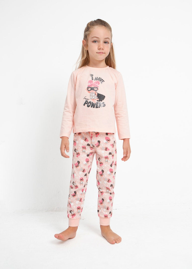 Pijama larga de algodón sostenible para niña Art. 23-03773-066 Salmon