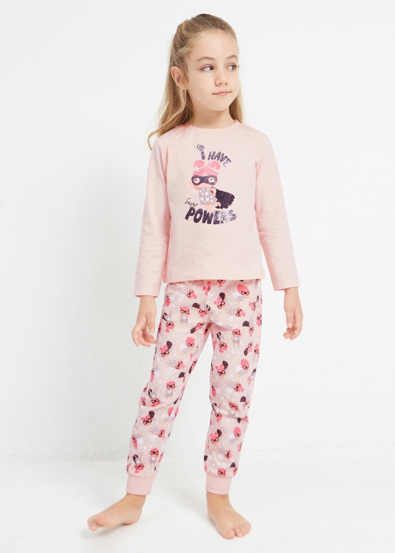 Pijama larga de algodón sostenible para niña Art. 23-03773-066 Salmon