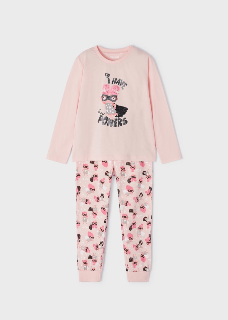 Pijama larga de algodón sostenible para niña Art. 23-03773-066 Salmon