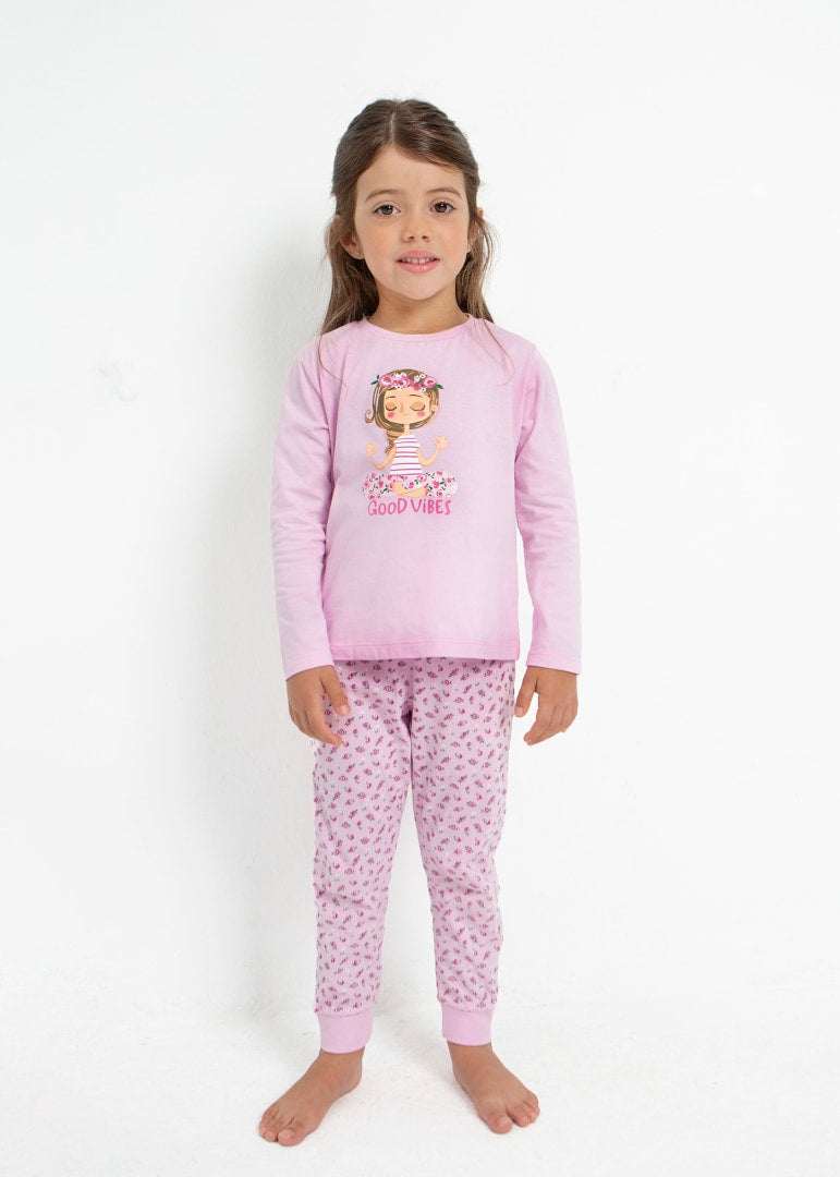 Pijama larga de algodón sostenible para niña Art. 23-03773-067 Pétalo