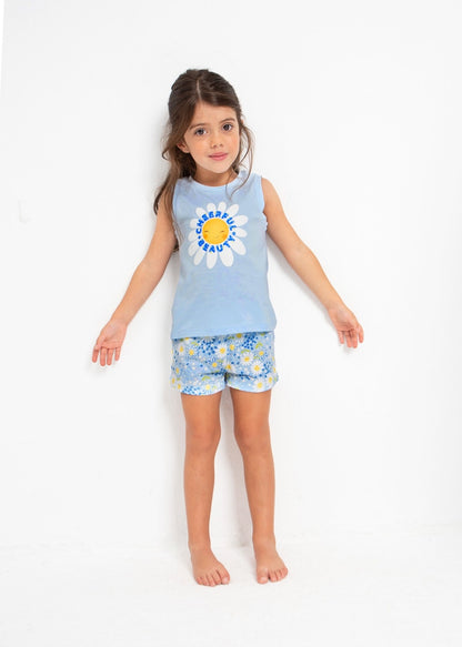 Pijama sin mangas de algodón sostenible para niña Art. 23-03775-075 Celeste