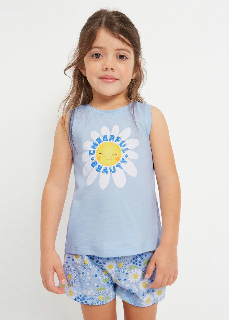 Pijama sin mangas de algodón sostenible para niña Art. 23-03775-075 Celeste
